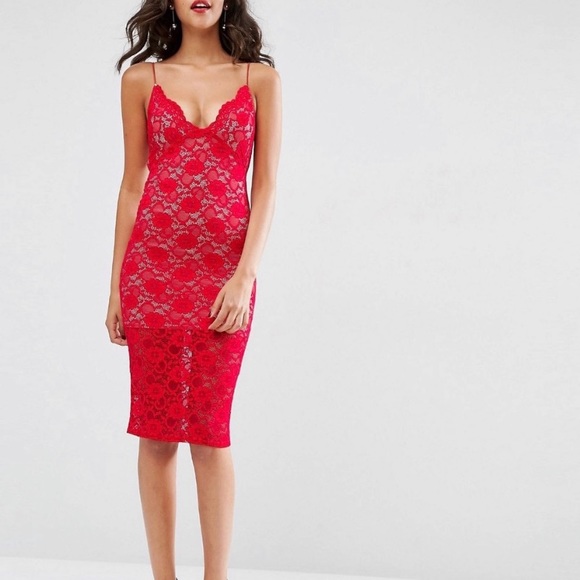 ASOS Dresses & Skirts - ASOS Red Scalloped Floral Lace Dress